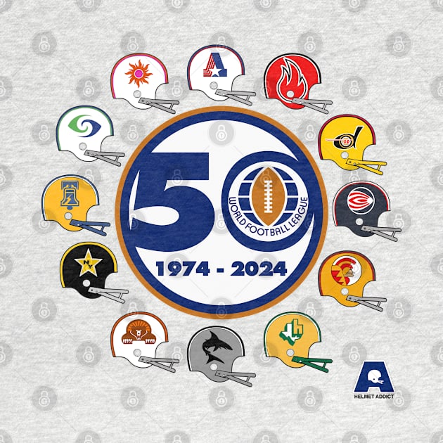 World Football League (1974-1975) 50th Anniversary Helmets Shirt by HelmetAddict